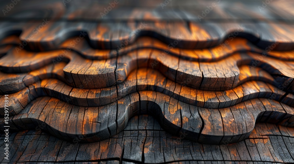 Poster this mesmerizing wooden texture features intricate wavy patterns highlighted by warm hues, evoking a