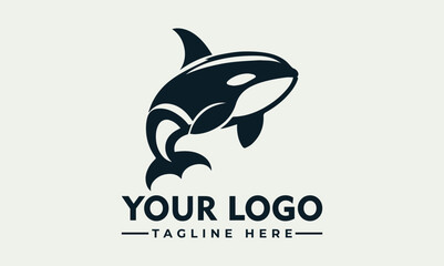 Dynamic black and white illustration of a powerful orca whale leaping energetically above stylized ocean waves. Marine life concept