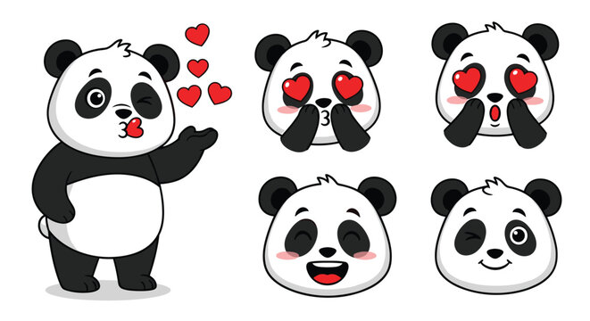 Charming Panda Expressions Collection Adorable and Playful Cartoon Panda Character Illustration Emotions