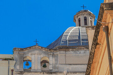 Detail of the dome of the Church of the Holy Sepulchre in Cagliari. Sardinia, Italy