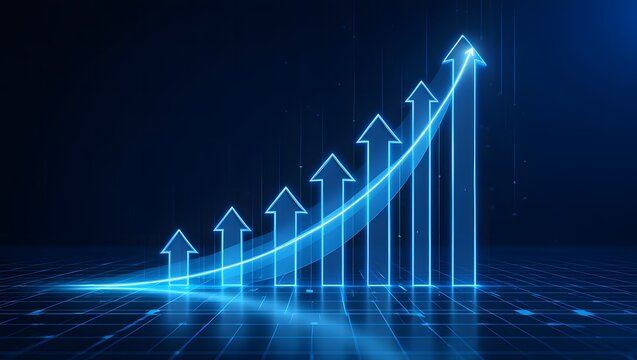 Growth up arrow sign business success graphic design on an abstract direction icon background for a web banner that represents a market trend