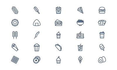 Fast food icon showing burger, fries, and drink in modern outline style for food and restaurant themes