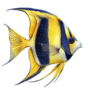 Angelfish Close Up, watercolor drawing vector, isolated on a white background.