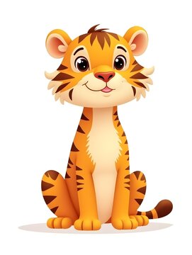 Cartoon african tiger sitting.Suitable for children's books, sticker, mascot, logo. illustration animal on white background