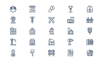 Infrastructure icon depicting structured facilities and essential systems in urban development in outline style