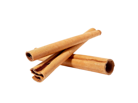 Three cinnamon sticks isolated on transparent background