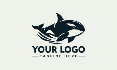 Dynamic black and white illustration of a powerful orca whale leaping energetically above stylized ocean waves. Marine life concept
