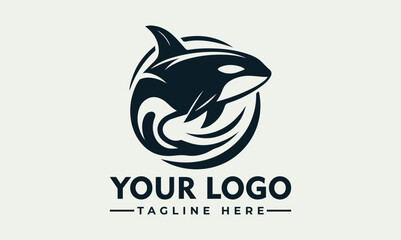 Dynamic black and white illustration of a powerful orca whale leaping energetically above stylized ocean waves. Marine life concept © nuaari