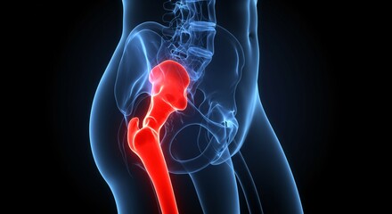 Naklejka premium Highly Detailed Anatomical Illustration of the Human Hip Joint, Femur, and Pelvis