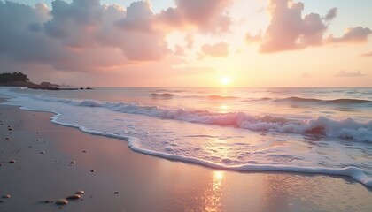 Fototapeta premium Beach at Sunset with Gentle Waves and Soft Light