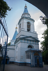 Blue and White Orthodox Church Bell Tower Exterior