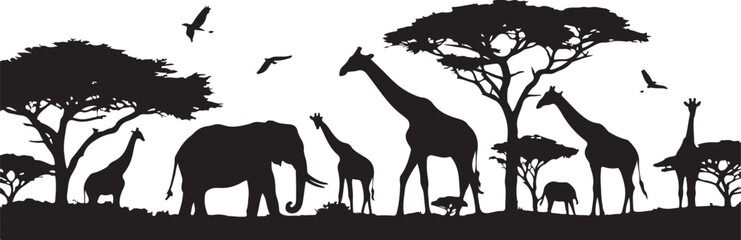 Fototapeta premium African Savanna Wildlife Silhouette at Sunset