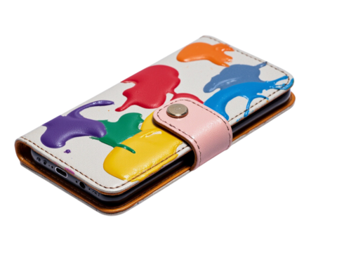 Colorful paint splatter smartphone case isolated on transparent background