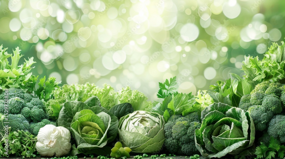 Poster this image showcases an array of fresh green vegetables, creating a vibrant atmosphere that highligh