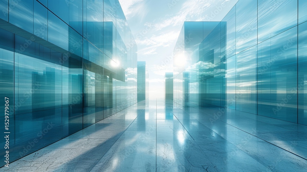 Aufkleber an expansive view of a futuristic cityscape made entirely of glass towers reflecting the sky, creati