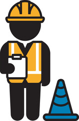 Vector Illustration of Civil Engineer Wearing Hard Hat and Safety Vest with Clipboard, construction worker with helmet