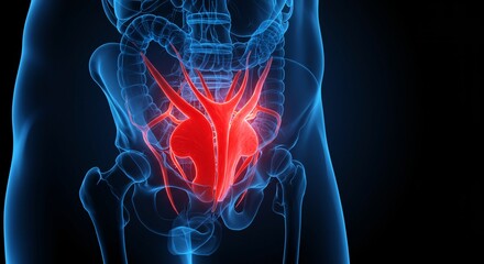 Highly Detailed Anatomical Illustration of the Pelvic Floor Muscles