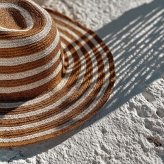 Brown and White Striped Straw Hat on Sandy Beach