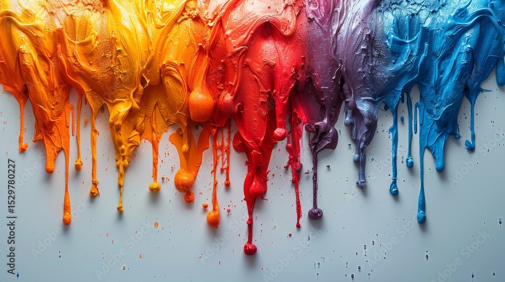 Poster this colorful image shows vibrant paints dripping artfully down a canvas, creating a visual feast th