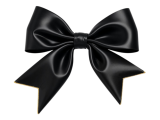 Elegant black satin bow with gold edge isolated on transparent background