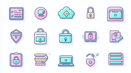 Collection of Colorful Security Icons for Digital Protection Needs