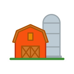 Farm barn and silo icon in flat style
