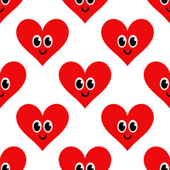 Smiling red heart cartoon pattern on white background