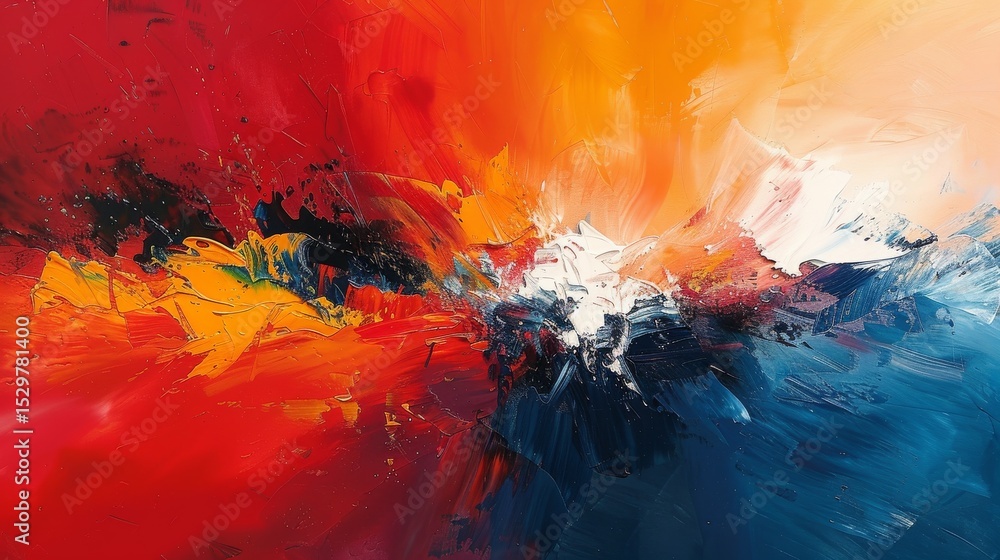 Poster an explosive representation of vibrant colors and emotional depth in an abstract painting that captu