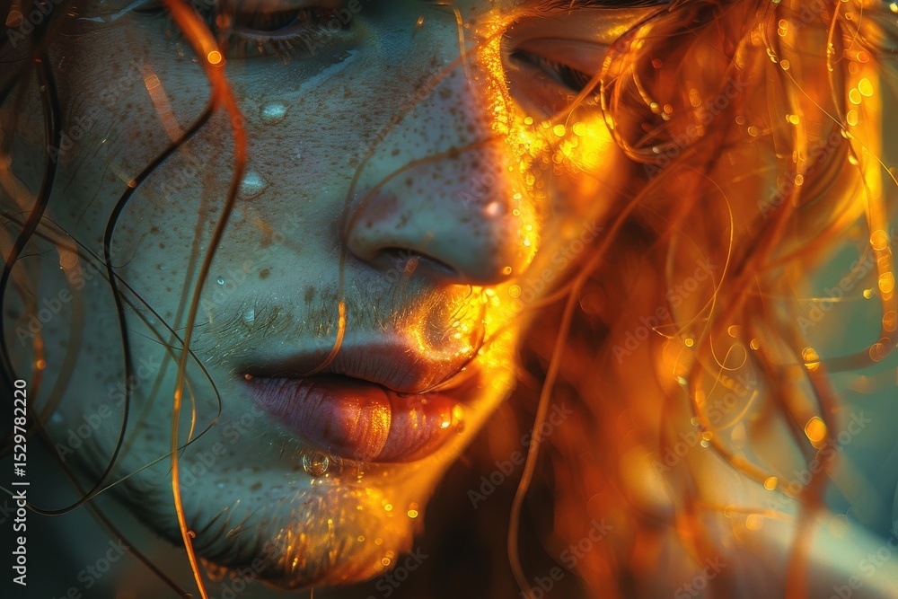 Aufkleber a stunning close-up portrait capturing the warmth and emotion of a person’s features illuminated wit