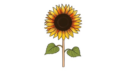 Fototapeta premium Bright Yellow Sunflower with Green Leaves on White Background