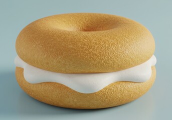 Bagel with cream cheese filling on white background