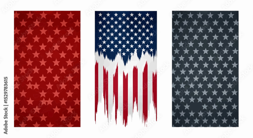 Poster high-quality, realistic image featuring a distressed usa flag flanked by textured red and blue/gray 