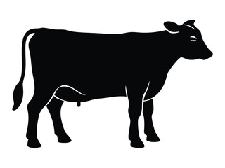 Black Silhouette of a Standing Cow on White Background