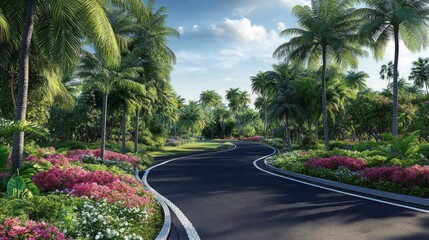 Fototapeta premium Winding Road Through Lush Tropical Landscape