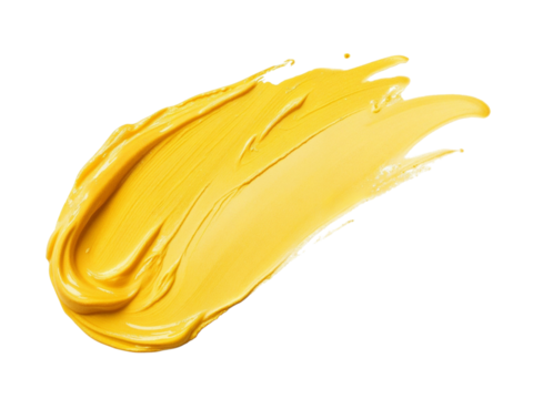 Abstract yellow paint stroke isolated on transparent background
