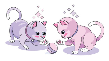 kawai kittens playing. Cute playful pets.