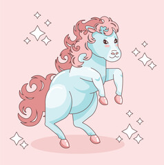 Kawai horse on hind legs. Cute pony