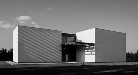 Modern house with white walls in minimalist style architecture