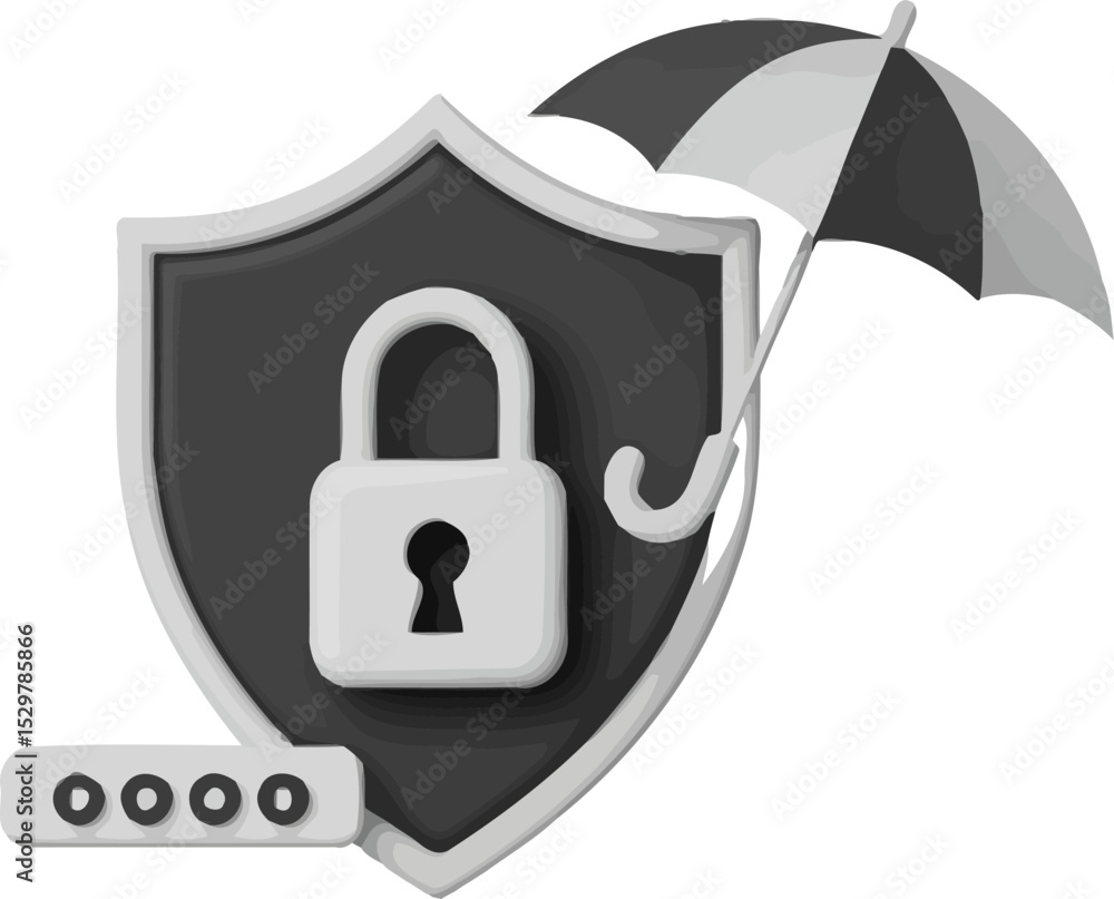 Poster security shield padlock umbrella password protection secure safety privacy data access safeguard edi