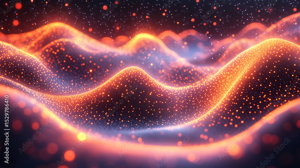 Poster glowing particle waves flow in digital space (4)