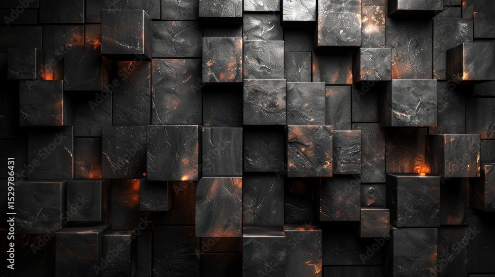 Aufkleber this visually striking image presents an abstract arrangement of black cubes emitting a soft glow, e