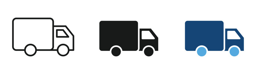 Delivery Truck Silhouette and Outline Icon Set for Logistics and Cargo