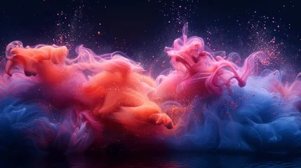 Fotobehang Abstracte kunst A mesmerizing display of vibrant smoke in shades of pink and blue swirls gracefully, creating an abstract art piece that evokes emotions and intrigue.  © Pinklife