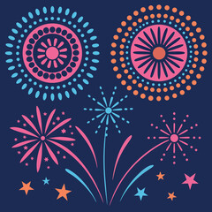 Colorful Fireworks Display on Dark Night Sky