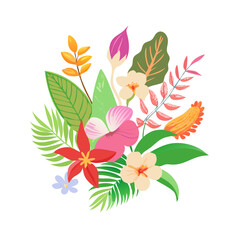 Vibrant tropical flower bouquet isolated on white background
