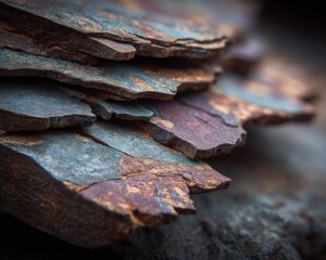 Close-Up of Layered Rocks with Metallic Hues