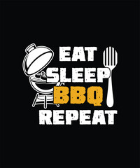 Eat Sleep BBQ Repeat T-shirt Design, Vintage Retro Grill Spoon Restaurant Typography Vector Template