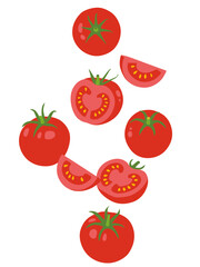 tomato are falling vector  isolated on white background.	