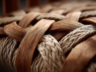 Detailed Close Up of Brown Wooden Weave with Rope