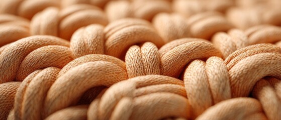Beige Textured Fabric with Intricate Knotted Weave